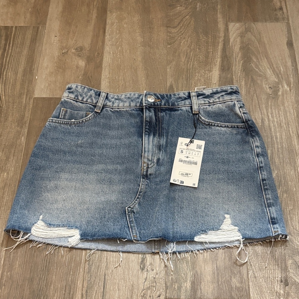 Zara Denim Distressed Mini Skirt